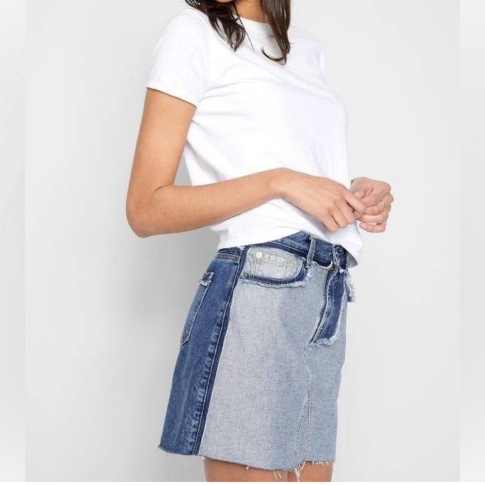7 for all Mankind Skirt Mini Denim Jean Inside Out Patchwork Freyed Edges 29/8